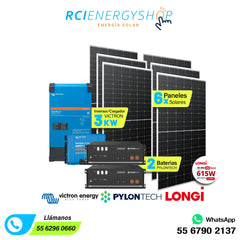 Kit Sistema Solar Autónomo de 6 Paneles (3,6kWp) con Almacenamiento de 9.6kWh