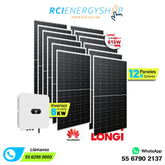 Kit Sistema de Interconexión de 12 paneles solares 615 Wp LONGi + Huawei 6 kW