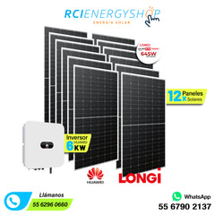 Kit Sistema de Interconexión de 12 paneles solares 645 Wp LONGi + Huawei 6 kW