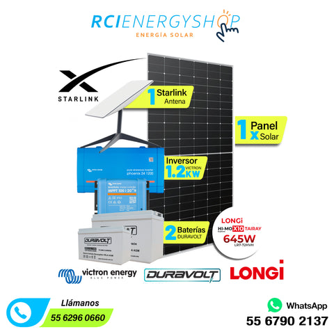 Kit Starlink + Sistema Solar Autónomo de 1 Panel ( 1Kwp) con Almacenamiento de ( 1.38kWh)