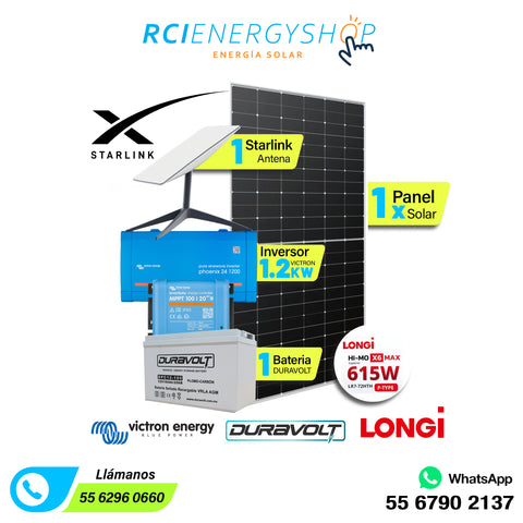 Kit Starlink + Sistema Solar Autónomo de 1 Panel ( 1Kwp) con Almacenamiento de ( 1.38kWh)
