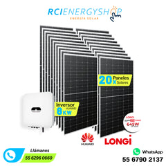 Kit Sistema de Interconexión de 20 paneles solares 645 Wp LONGi + Huawei 8 kW