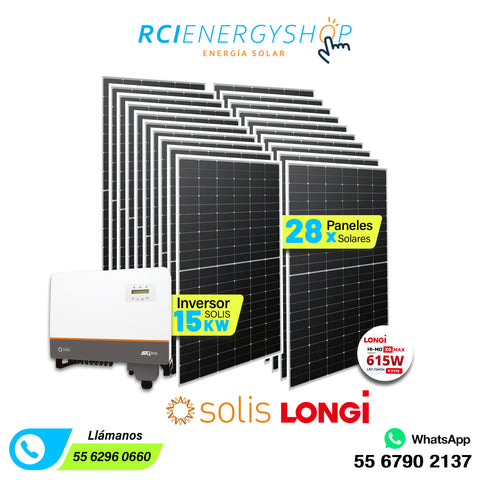 Kit Sistema de Interconexión de 28 paneles solares 615 Wp LONGi + Solis 15kW