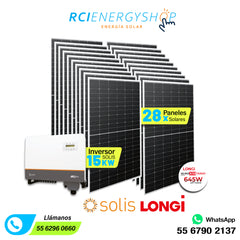 Kit Sistema de Interconexión de 28 paneles solares 645 Wp LONGi + Solis 15kW