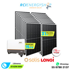 Kit Sistema de Interconexión de 31 paneles solares 645 Wp LONGi + Solis 15kW
