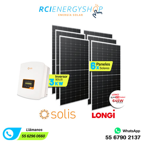 Kit Sistema de Interconexión de 6 paneles 645 Wp LONGi + Solis 3Kw