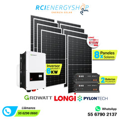 Kit Sistema Solar Autónomo de 8 Paneles (4,9kWp) con GROWATT y Almacenamiento de (9.6kWh)
