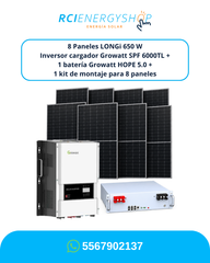 Kit Solar Autónomo de 8 Paneles LONGi 650 W + Growatt SPF 6000TL + 2 HOPE 5.0 + Montaje