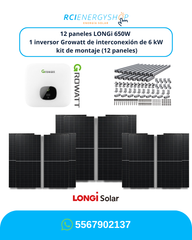 Kit de Interconexión de 12 Paneles LONGi 650 W + Inversor Growatt 6 kW + Montaje