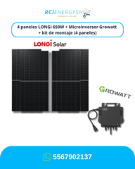 Kit de Interconexión de 4 Paneles LONGi 650 W + Microinversor Growatt + Montaje
