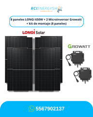 Kit de Interconexión de 8 Paneles LONGi 650 W + 2 Microinversores Growatt + Montaje